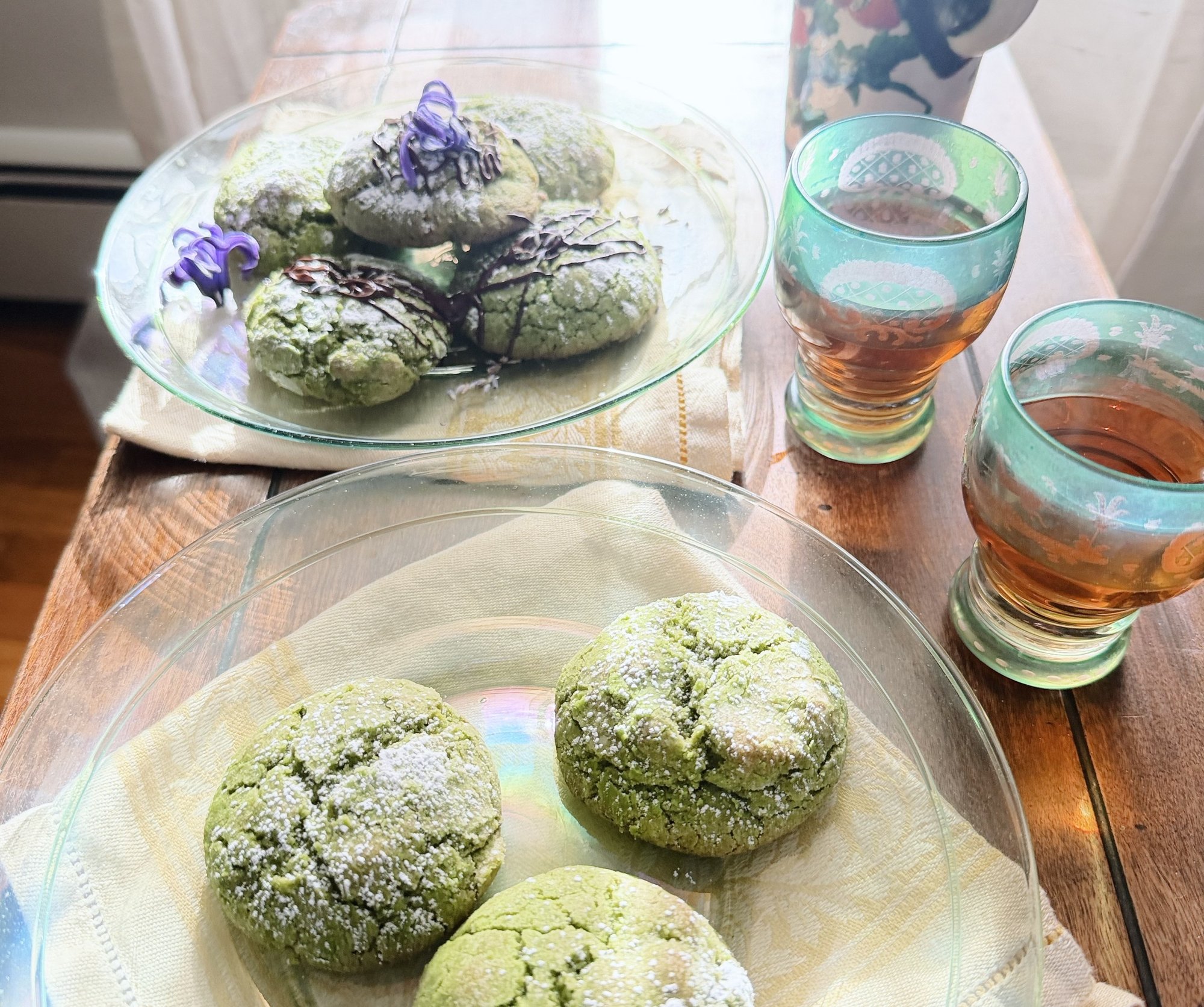 Matcha cookies and tea