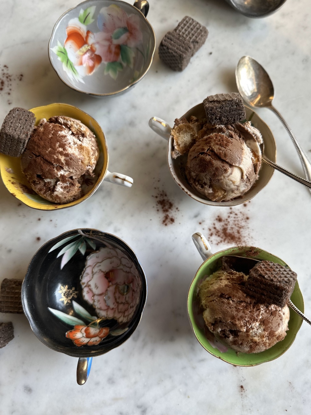Tiramisu ice cream served in cups