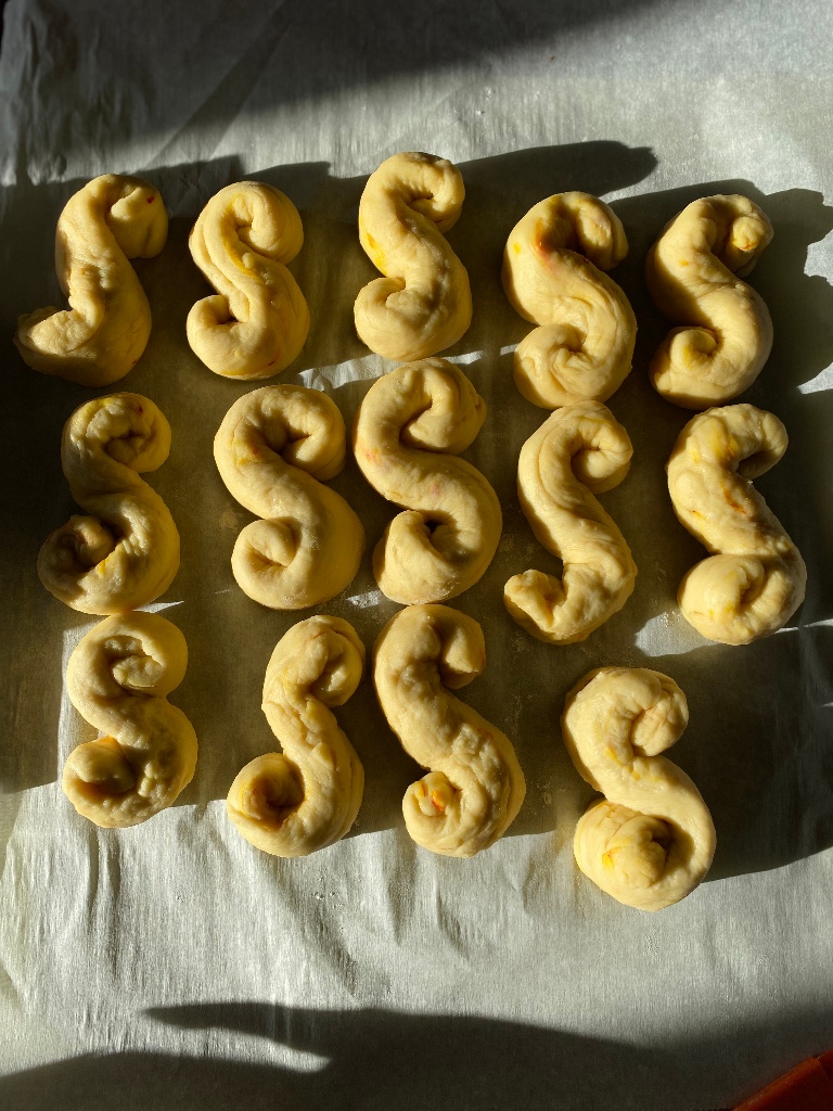 Dough shaped into the traditional S form