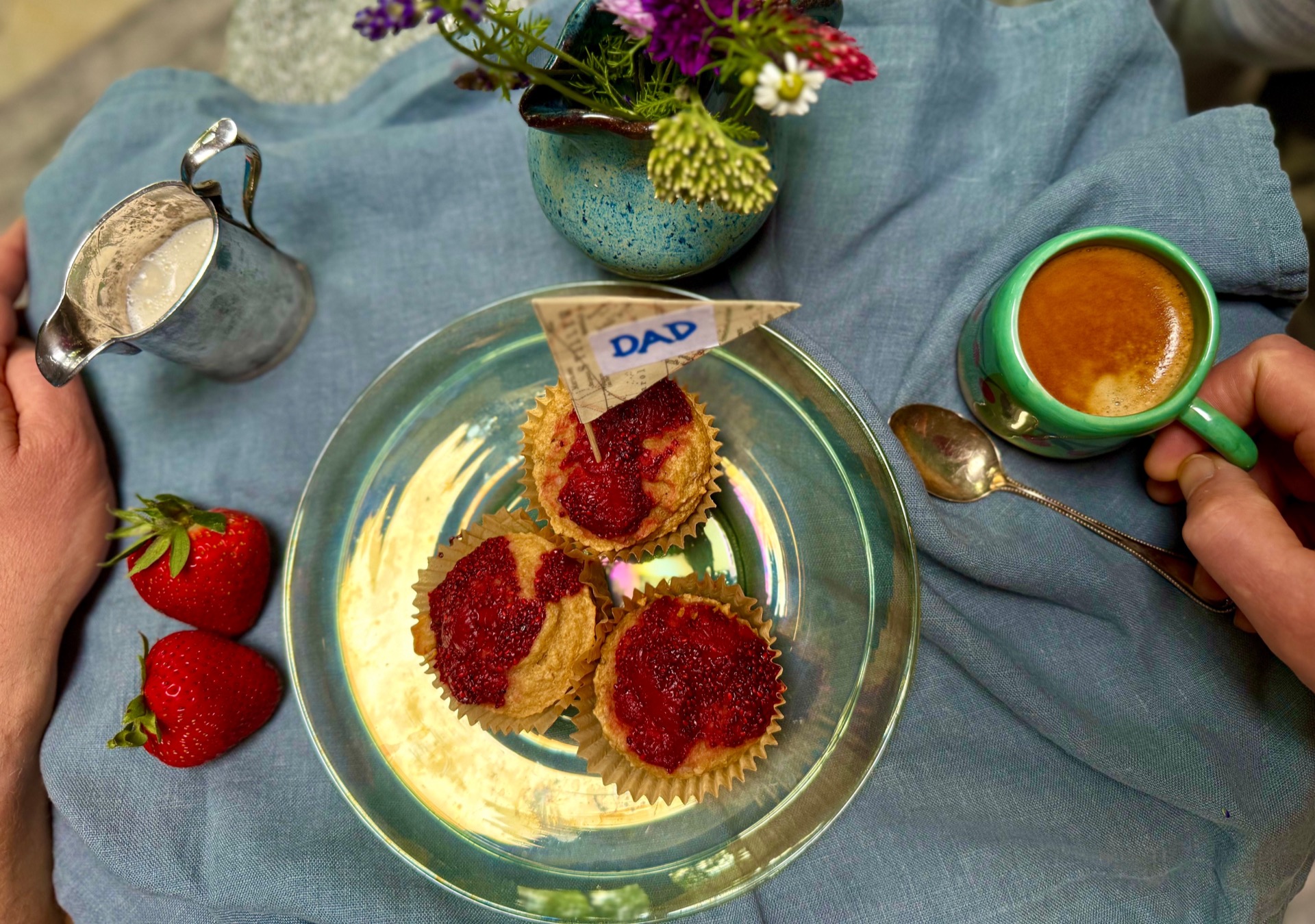 Father's Day breakfast in bed with jam-topped muffins