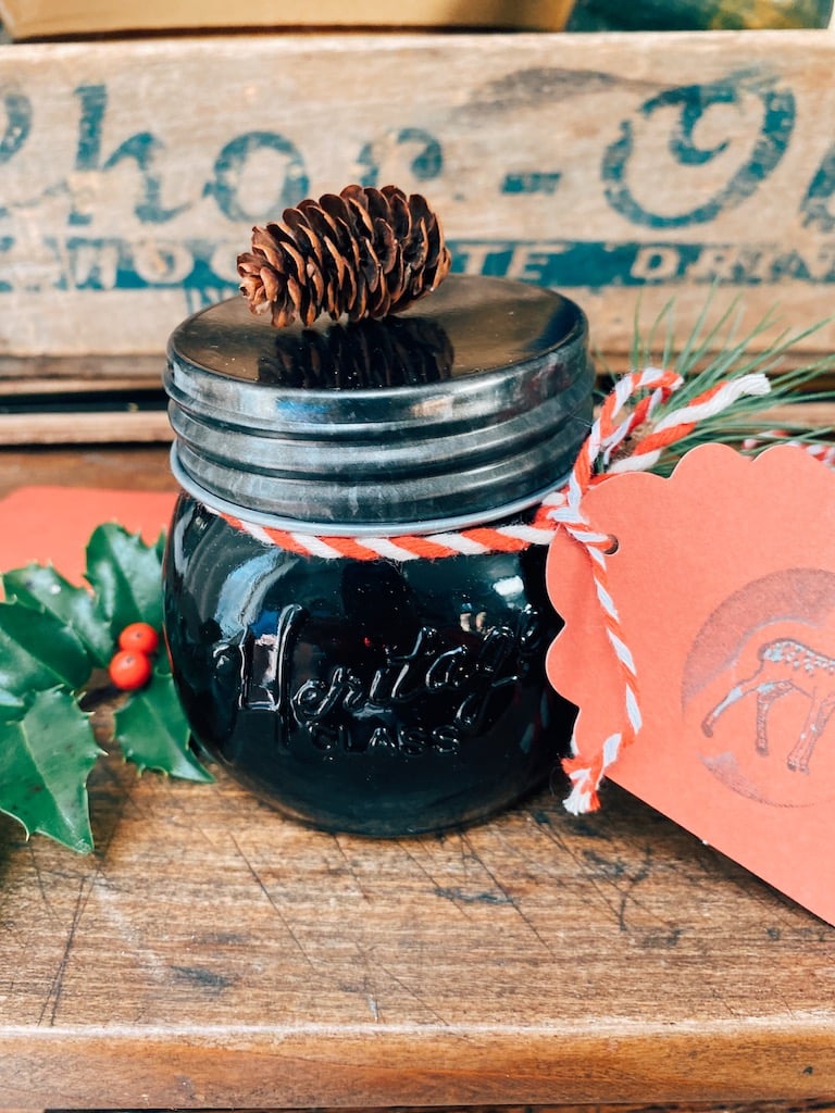 Jar of homemade gingerbread syrup